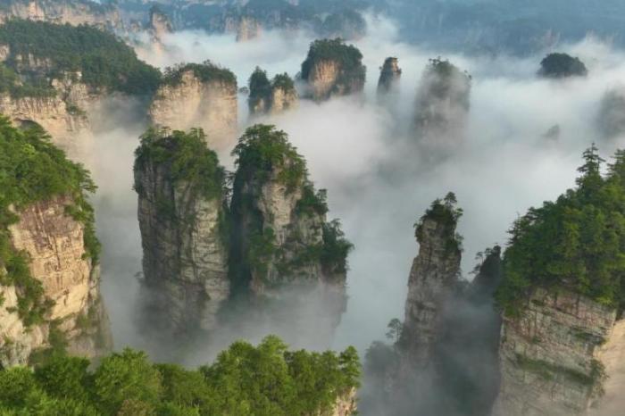 湖南张家界黄石寨壮阔云海覆峰峦